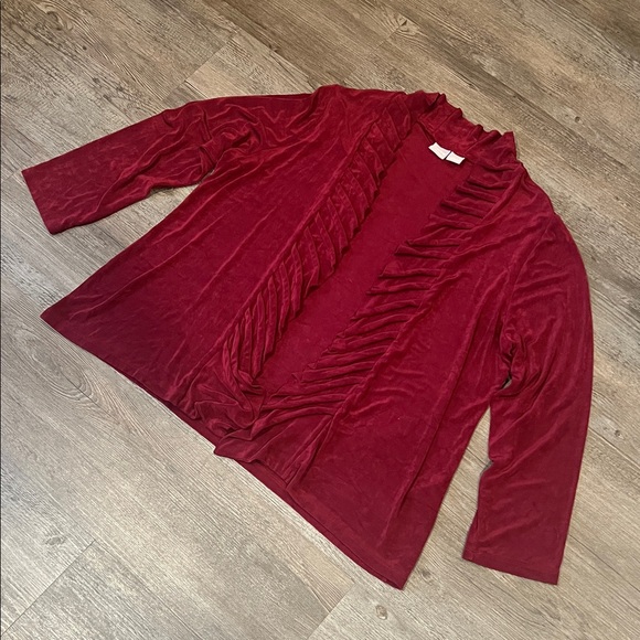 Chico's Sweaters - Chico's Elegant Burgundy Women's Stretch Open Front cardigan size 4